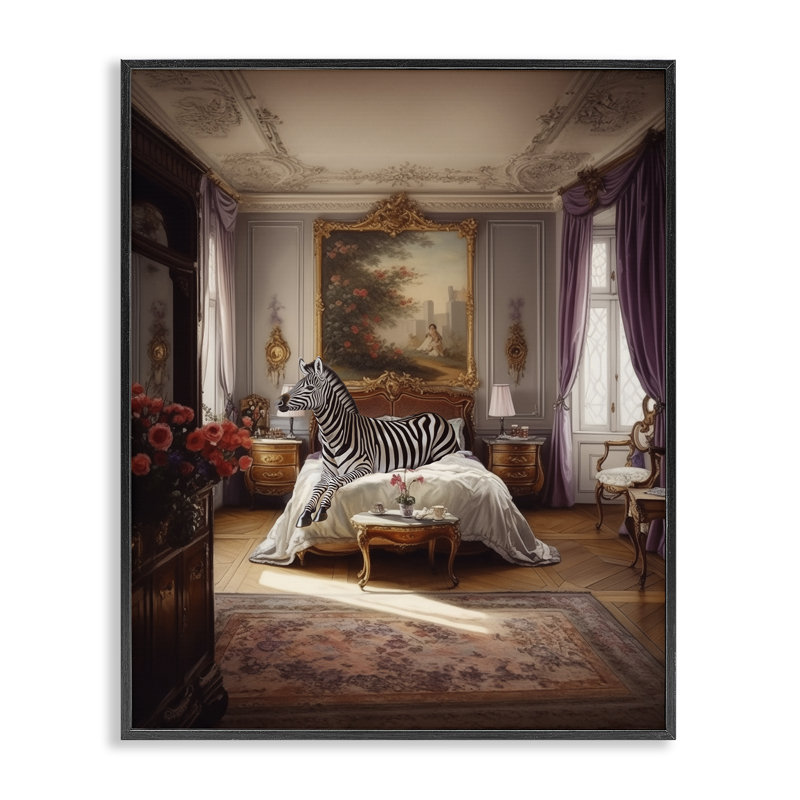 Zèbre dans une pièce royale, estampe numérique par Ziwei Li, Giclée encadrée noir minuit, H 14 po x l 11 po