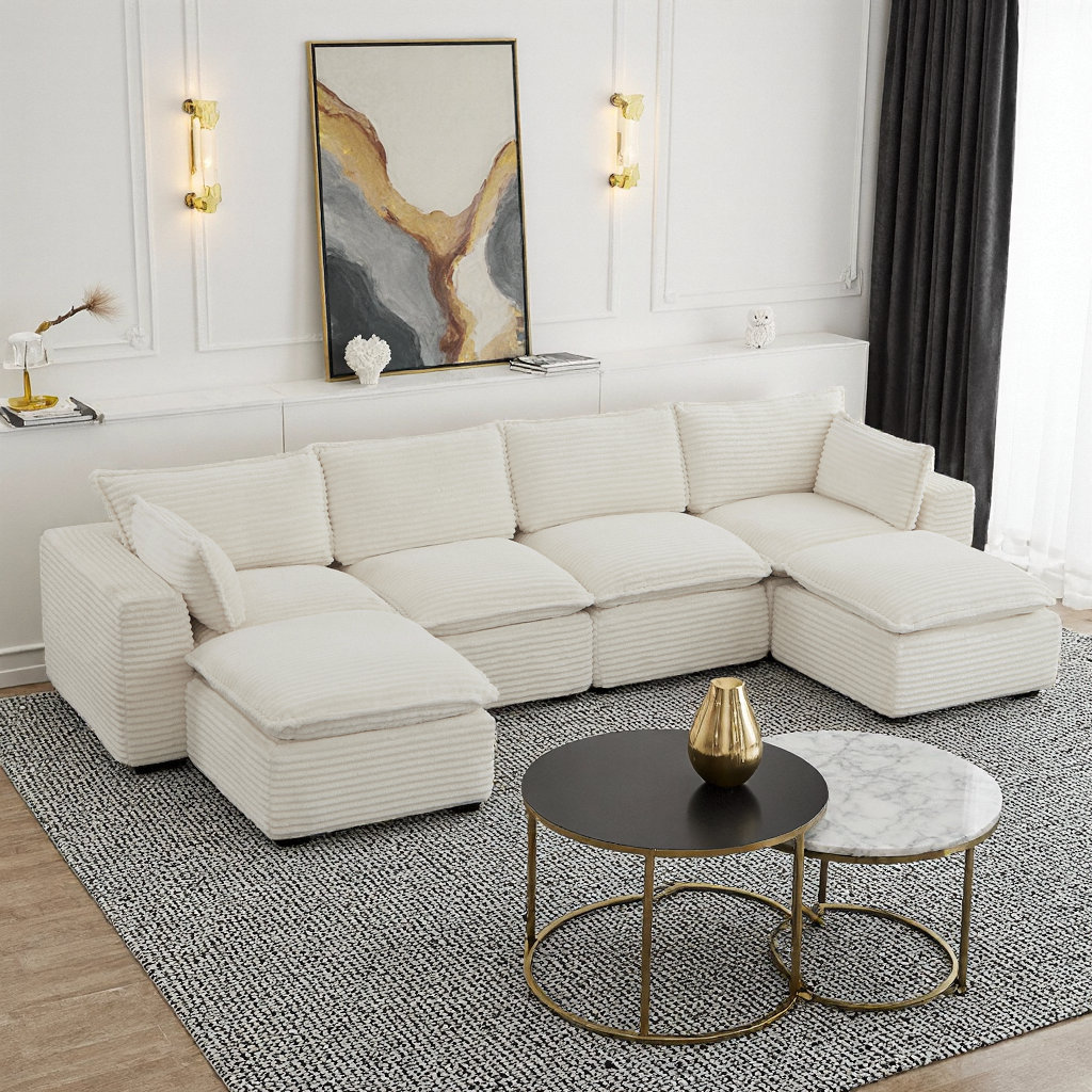 Latitude Run® Cloud U-Shape Convertible Sectional Sofa with Ottoman ...
