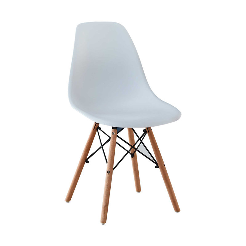 Ensemble de chaises de salle à manger en plastique blanc minimaliste avec pieds en bois Kd pour un assemblage facile