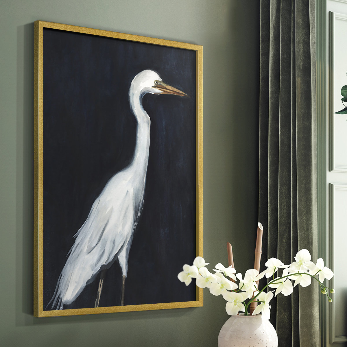 39x39 Framed Small - Great Egret II By Patricia - Blue main image 0