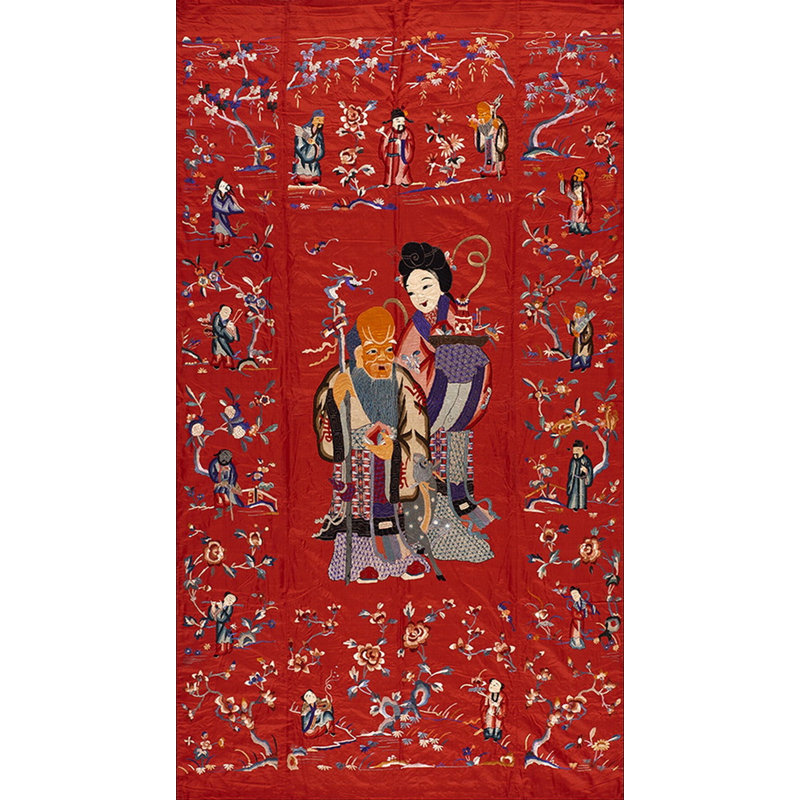 Textile artistique rouge à motif floral antique chinois