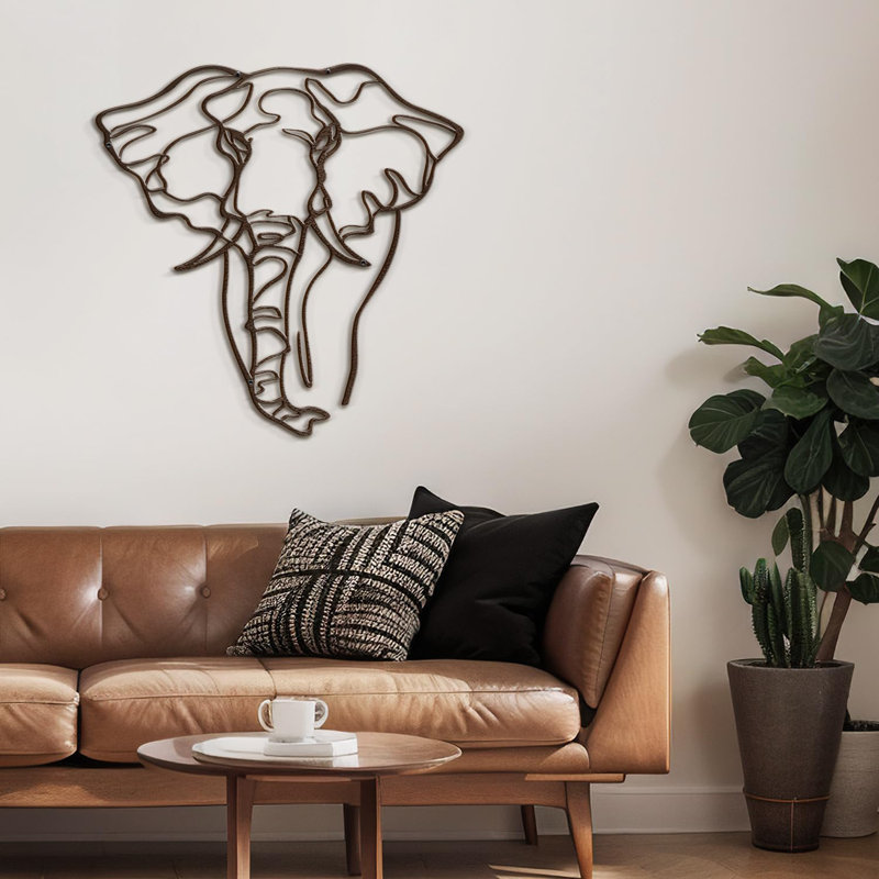 Elephant Animals Black Minimalist Modern Abstract Wall Sculpture Home Decoration Metal Wall Décor, 36" H x 36" W x 0.05" D