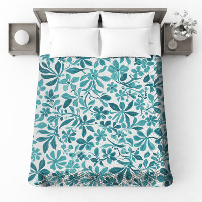 Couvre-lit matelassé à motif floral bleu toutes tailles