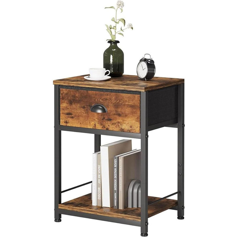 Bedside Table, End Table With Storage, Side Tables Bedroom Living Room Tables, Small Table, Industrial Night Stand With Fabric Drawer, Rustic Brown Nightstand