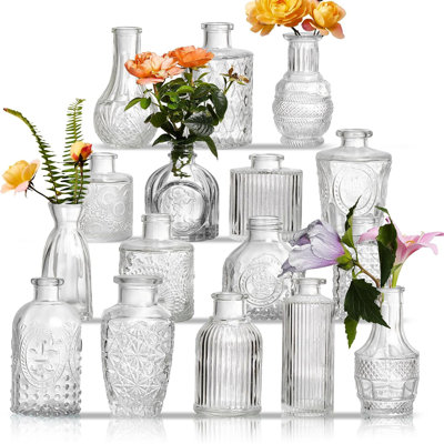 Ensemble de 16 vases à fleurs rétro en cristal, mini vases assortis pour centres de table de mariage