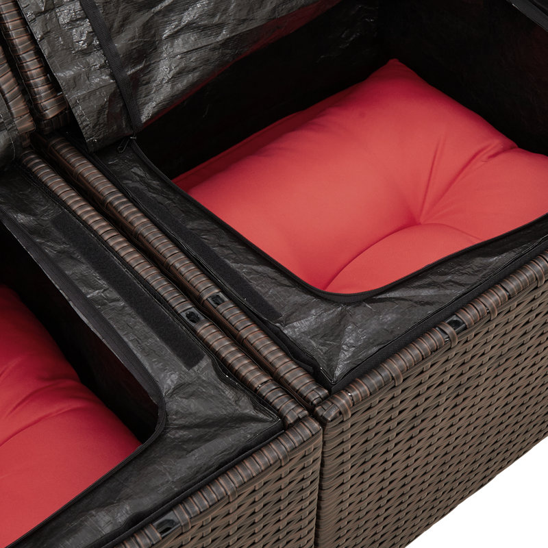  2-Seater Outdoor Sofa With Storage & Cushions Brown Poly Rattan, Brown