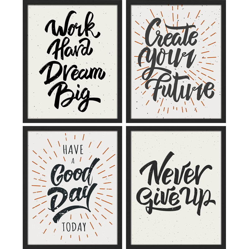 Élégant «Good Day», ensemble de 4 motifs inspirants sur papier, H 14 po x l 11 po x P 1 po, Naturel