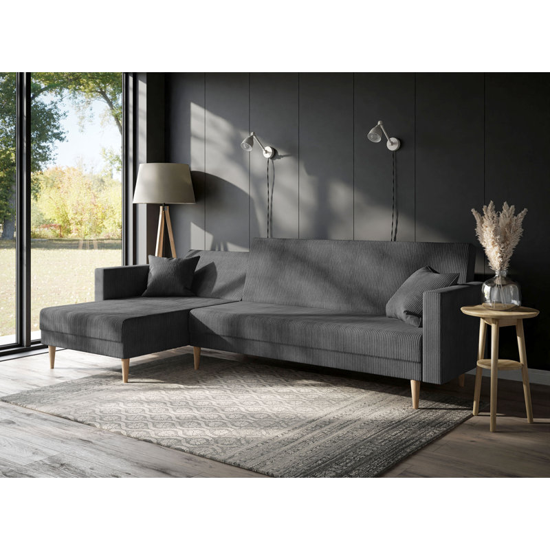 Ecksofa Ares mit Bettfunktion, Grey, Beech, Left Hand Facing