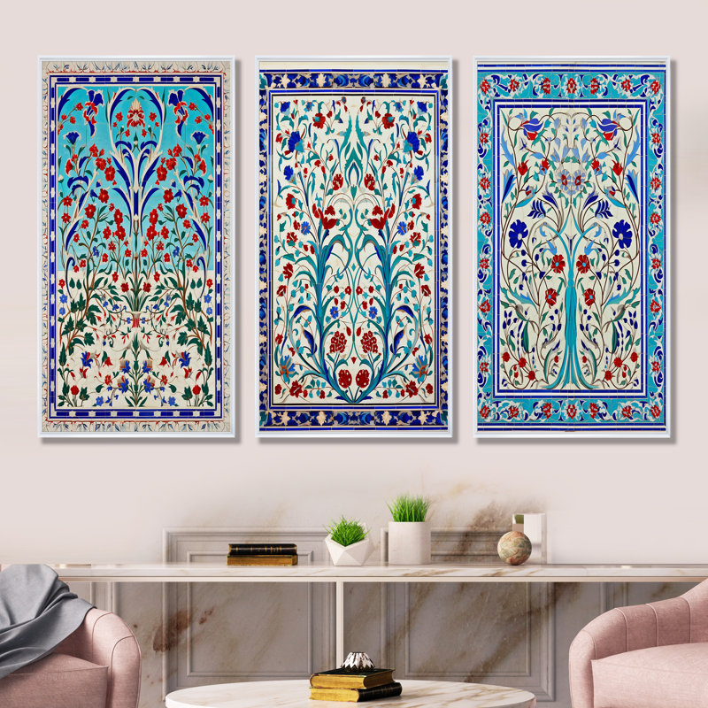 Porte bleue I, ensemble de 3 reproductions d'art mural, H 28 po x l 36 po, Cadre flottant blanc
