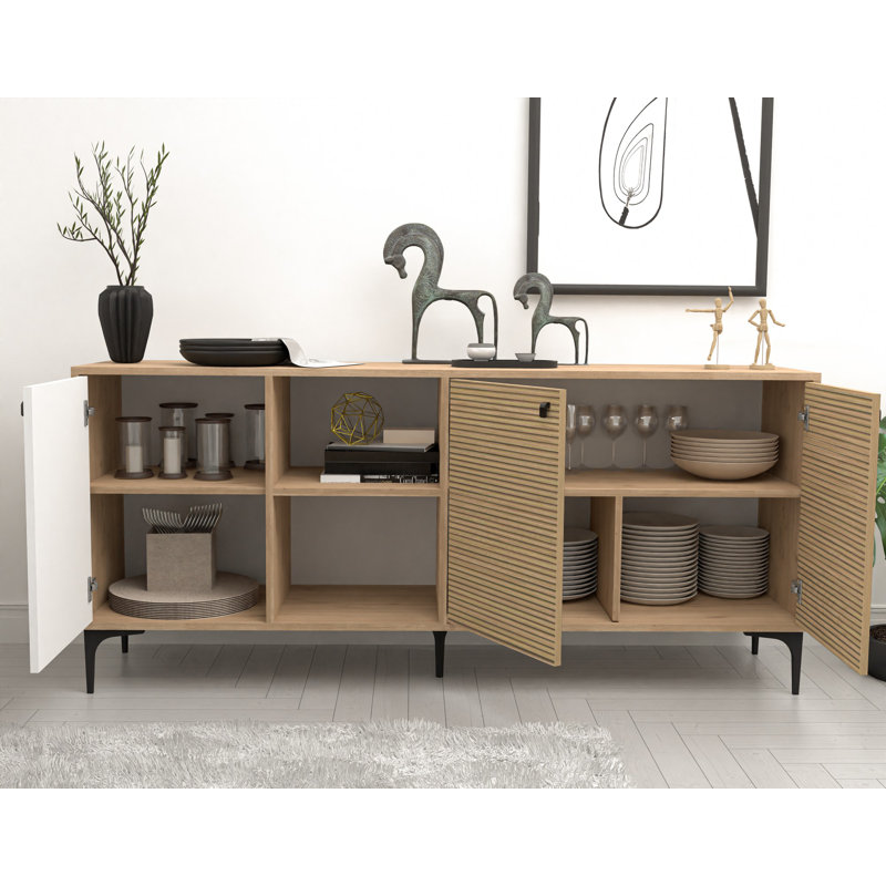 Stylish Oak & White Console Table, 70.9 x 31.5 x 17.7 inches | 100% Melamine Coated Chipboard, Plastic Legs | Multiple Shelves, Wall-Mountable Design, Perfect for Living Room, Hallway, or Entryway Decor
