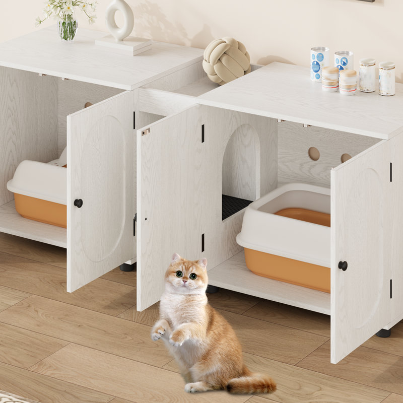 Modern Double Cat Litter Box Enclosure for 2 Cats - Large Hidden Cat Washroom Cabinet - Stylish Wooden Design - Ventilated, Easy Clean, Litter Pad - 55.1"L x 17.9"D x 22.1"H