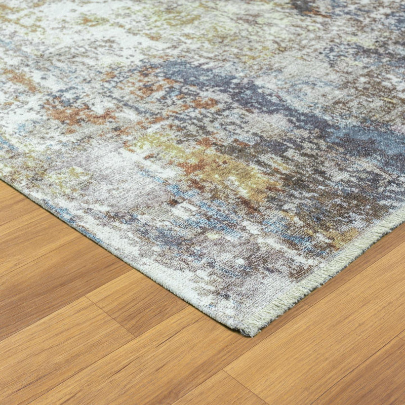 Tapis moderne lavable abstrait, Rectangulaire 8 pi x 10 pi