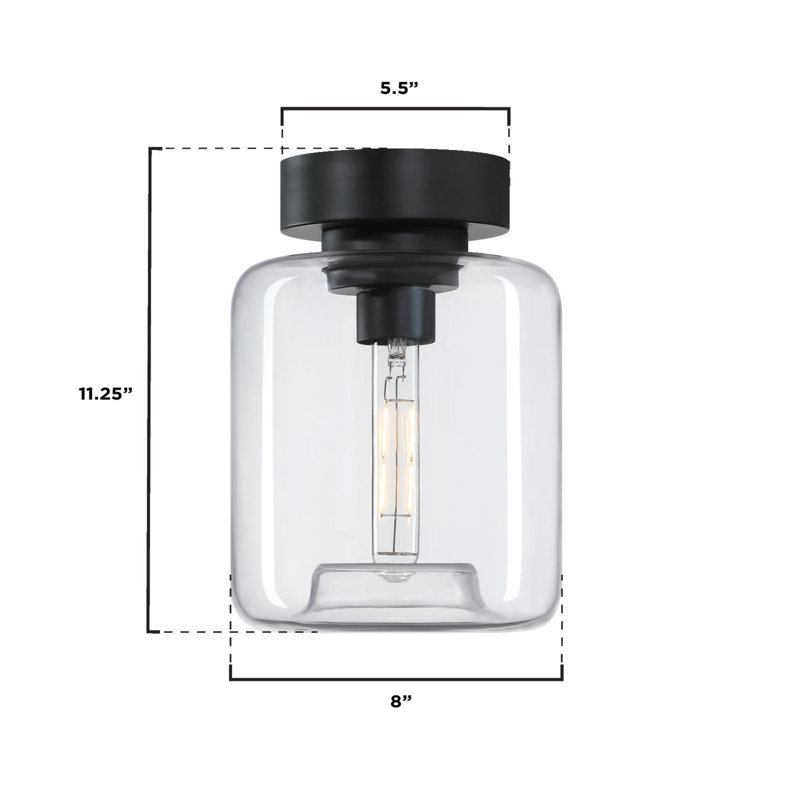 Judd Glass Semi Flush Mount, Matte Black, Clear