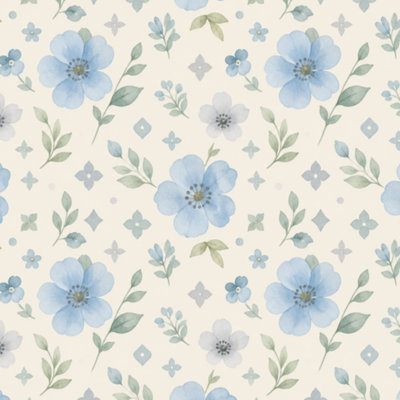 Papier peint auto-adhésif à motifs floraux bleus doux, fleurs rétro, bohème, botanique, gris chaud, papier de contact, adhésif mural amovible