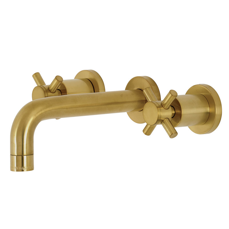 Polished Nickel Brass Wall Mount Bathroom Faucet with Cross Handles