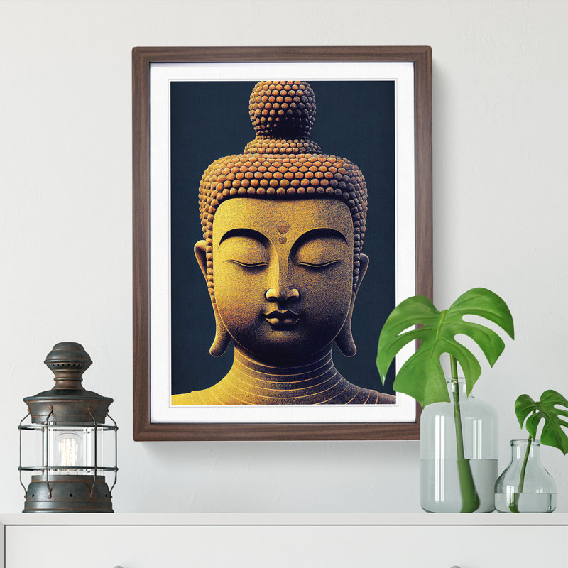 Golden Buddha No.2 1 Piece Single Picture Frame Wall Art, 64cm H x 46cm W x 2cm D, Walnut