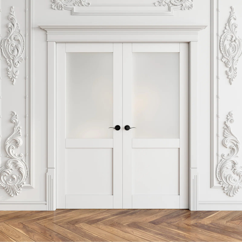 Portes intérieures intérieures doubles en verre givré avec portes et ensemble de quincaillerie / poignées, 48 po x 80 po