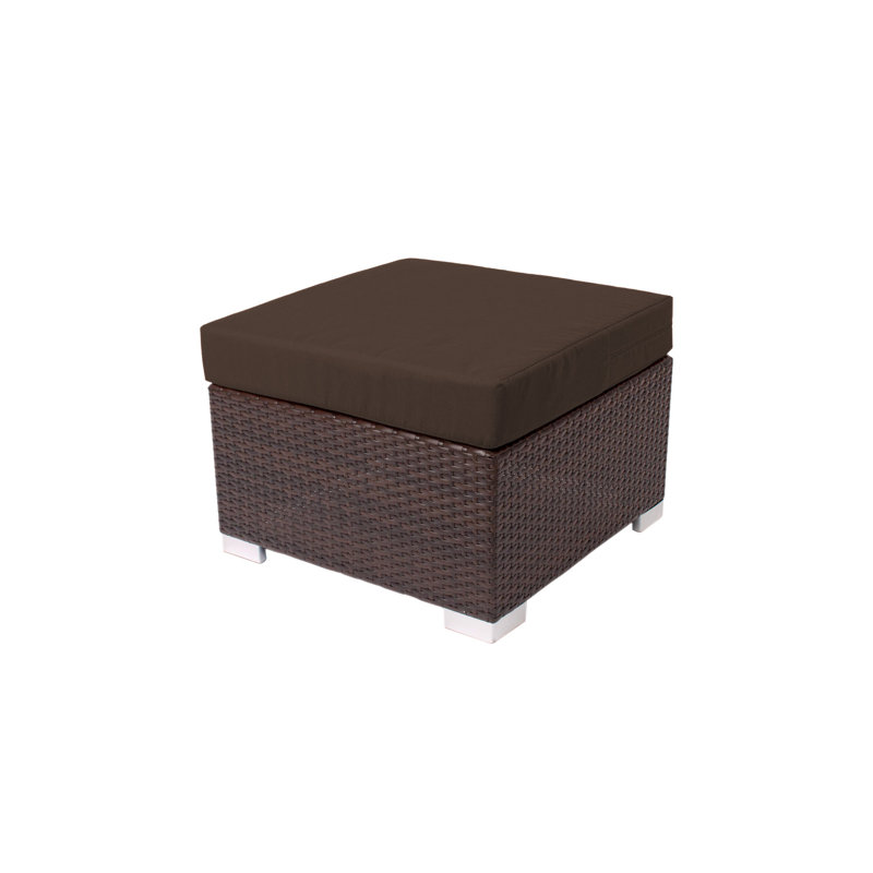Repose-pieds d'extérieur en osier avec coussin Sunbrella, Brun foncé