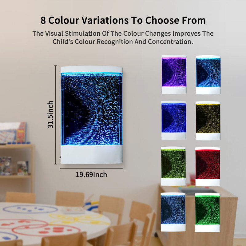 Curved Acrylic Sensory Bubble Fountain with LED Color Changing Lights – Decorative Water Wall Panel for Relaxation, Therapy & Sensory Education