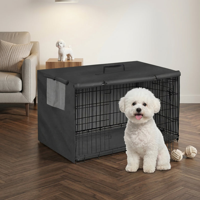 Housse d'intimité pour cage de chien en fil métallique de 48 pouces, fabrication durable en polyester résistant au vent, conception occultante et respirante compatible avec les cages à 1, 2 ou 3 portes, dimensions: L 48 po x l 30 po x H 33 po, noir