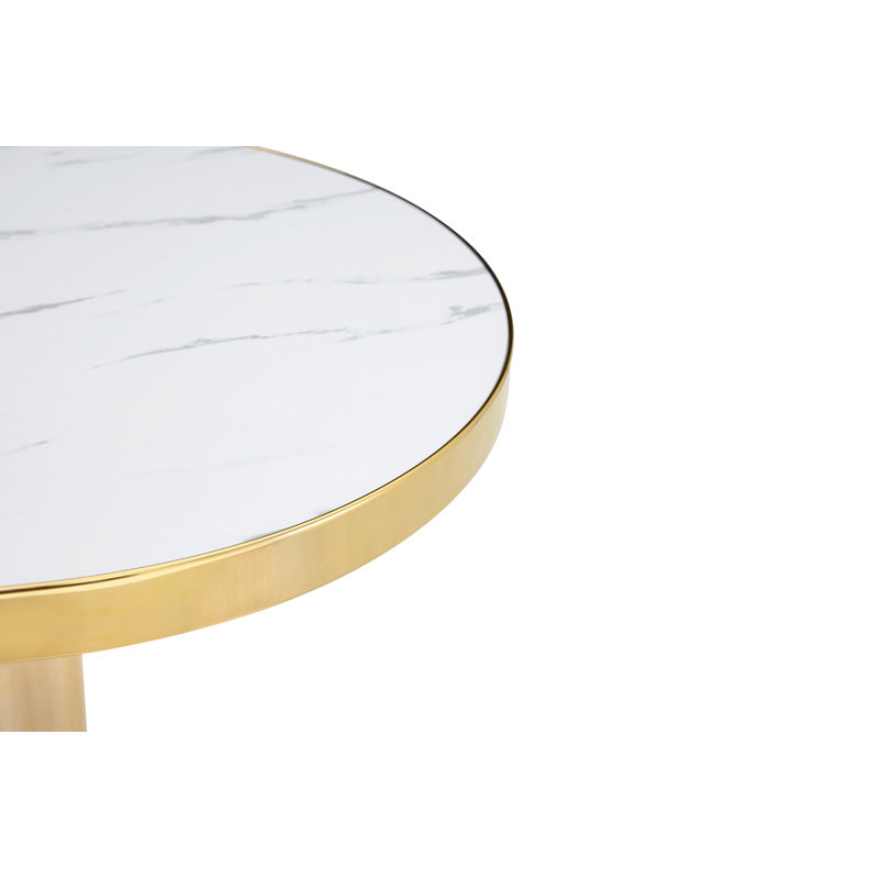 23.6" Round MDF Sprayed With UV Paint Countertop,Marble Texture,  Stainless Steel Edging, Metal Table Legs, Modern Light Luxury Edge Coffee Table.