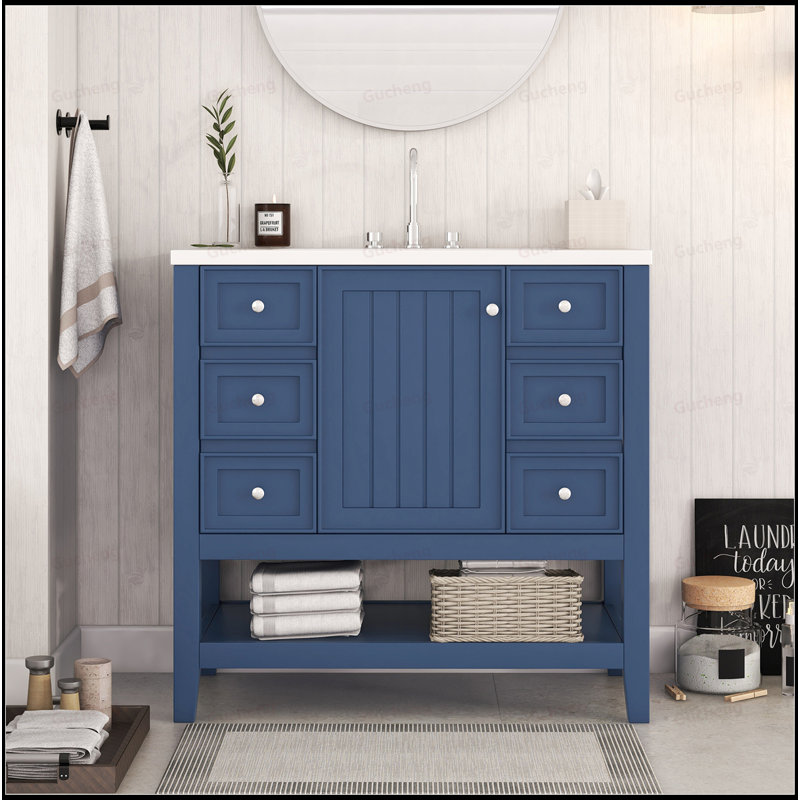 Meuble-lavabo 36 po avec trois tiroirs, Bleu