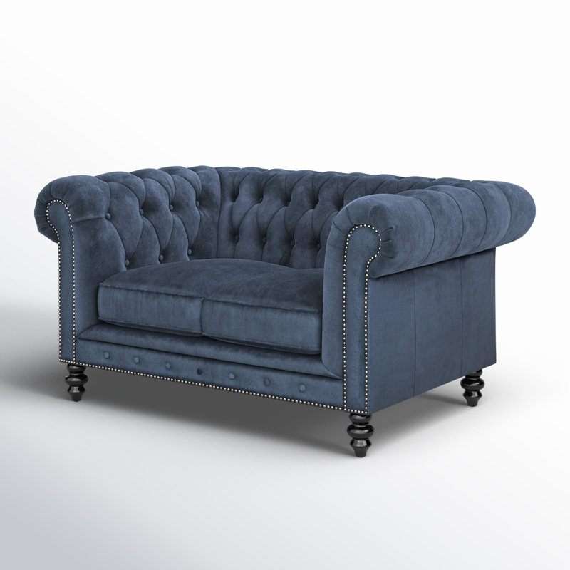 Causeuse Chesterfield Ophelie, Velours bleu marine