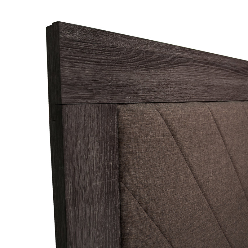 Rustic Accented Dark Gray Oak Queen Bed, Fabric Wrapped, Assembly Required Needed