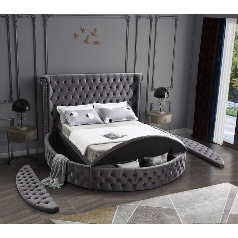 Dorgan Upholstered Wingback Bed, Full, Grey Velvet