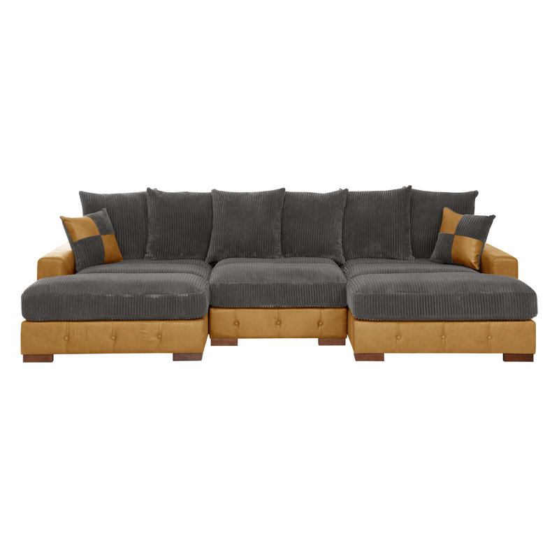 Canapé modulaire Coastal Luxe, Velours côtelé gris / brun clair