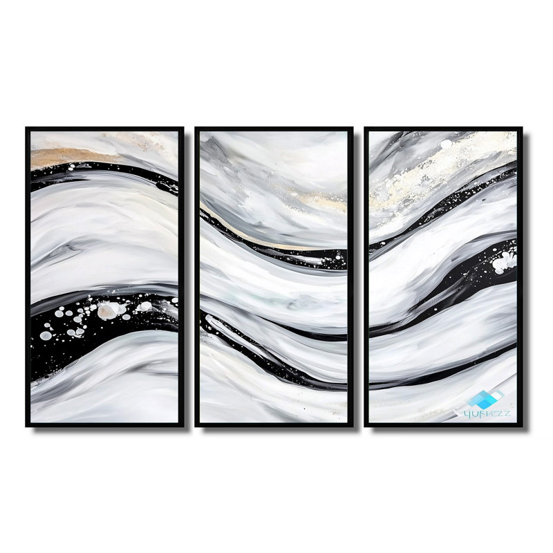 «Black and Grey Stone Abstract Waves II - Abstract Modern Waves», ensemble de reproduction d'art mural, H 28 po x l 36 po