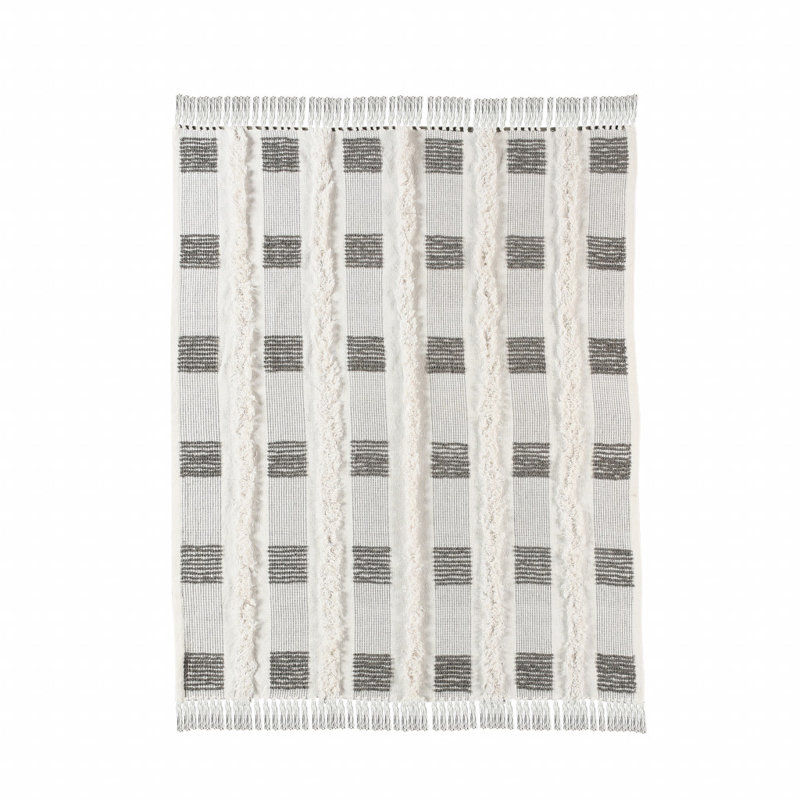 Jeté en coton tissé gris et blanc