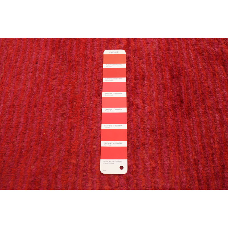 Tapis décoratif en laine noué à la main de conception unique en laine rouge 4 pi 1 po x 6 pi 2 po Auliffe