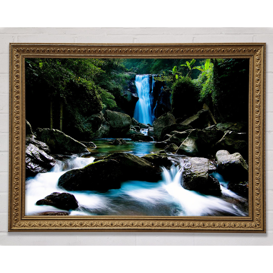 Enchanted Blue Waterfall Forest Flows - Druck