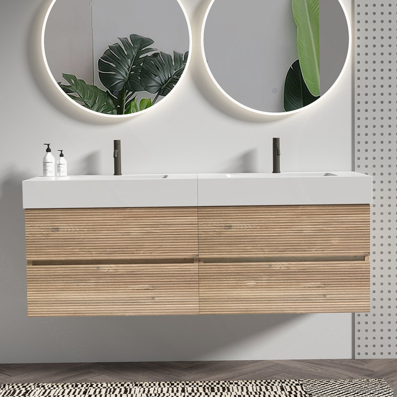 Meuble-lavabo de 60 po avec lavabo à quartz en chêne et tiroirs noirs doux Grace
Bassin, KD, 60"