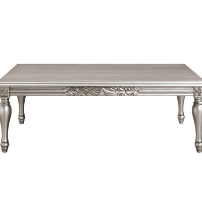 20" High Platinum Coffee Table - 59" Wide, 34" Deep, Solid Wood + , Floral Trimmed Apron, Primary Living Space Decor Convenient Assembly And Disassembly Platinum, Height X Width Depth, Construction