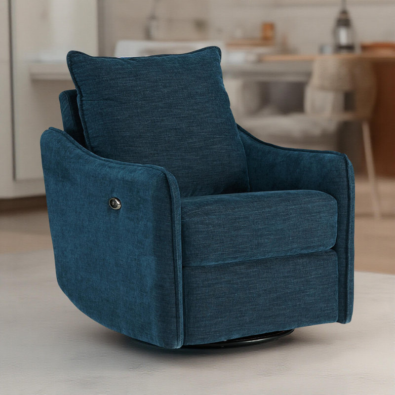 Fauteuil inclinable électrique pivotant Bradley, polyester, dossier coussiné, Bleu très foncé