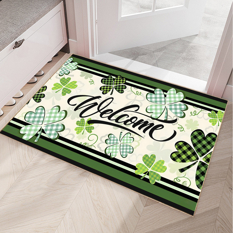 Tapis d'entrée antidérapant, paillasson pour la Saint-Patrick, Trèfle 04, L 20 po x L 32 po
