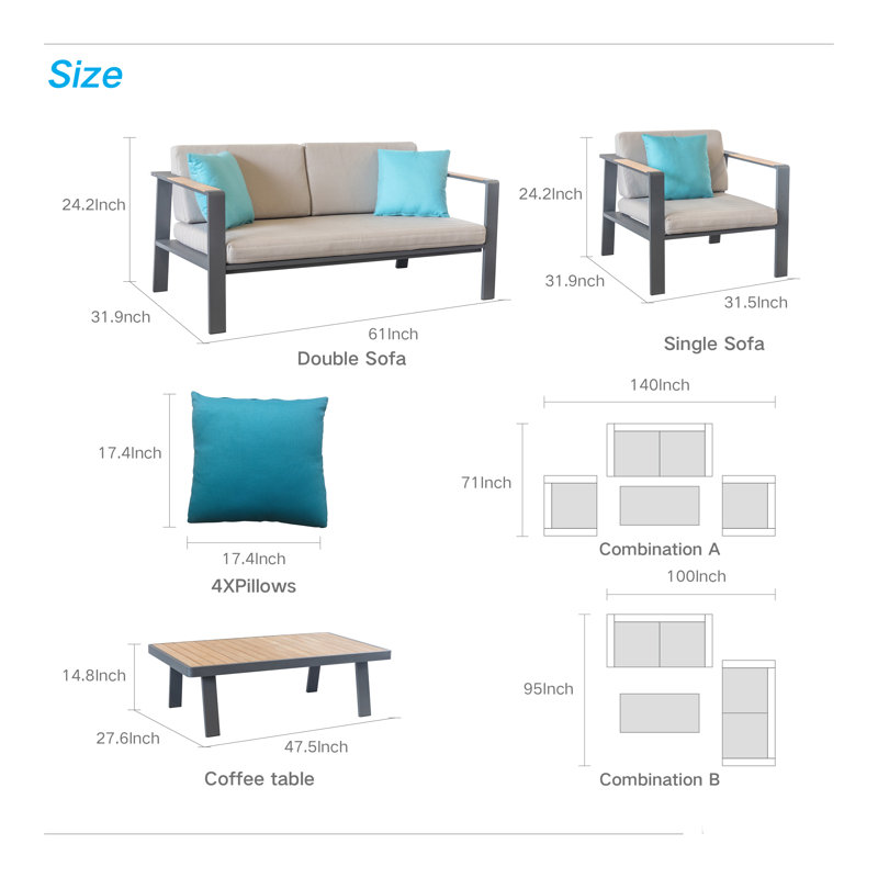 Elle 4 Piece Teak Sofa Seating Group with Cushions