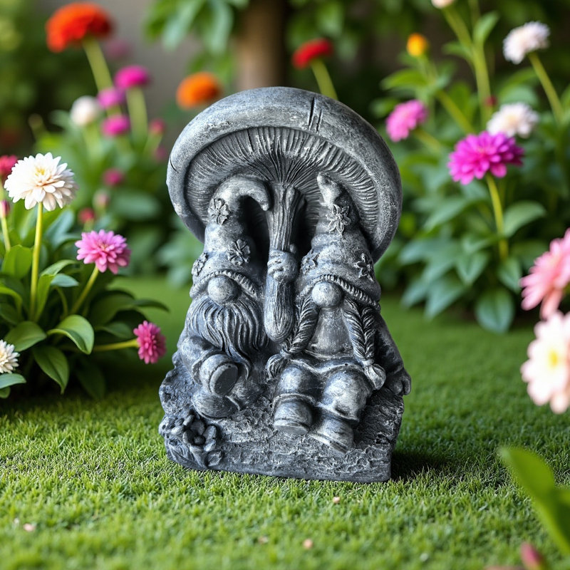 Statue de parasol fantaisie champignon nain, Gris