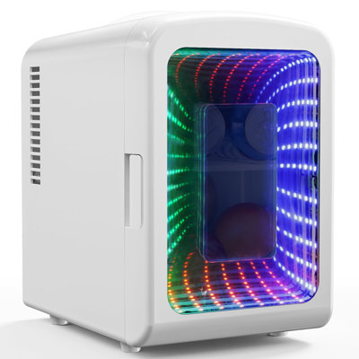 Chic 4L Mini Fridge W/ Gaming Light - Portable 6-Can Cooler For Bedroom, Car, Office & Dorm, Cosmetics & Snacks, White on Fridge.com