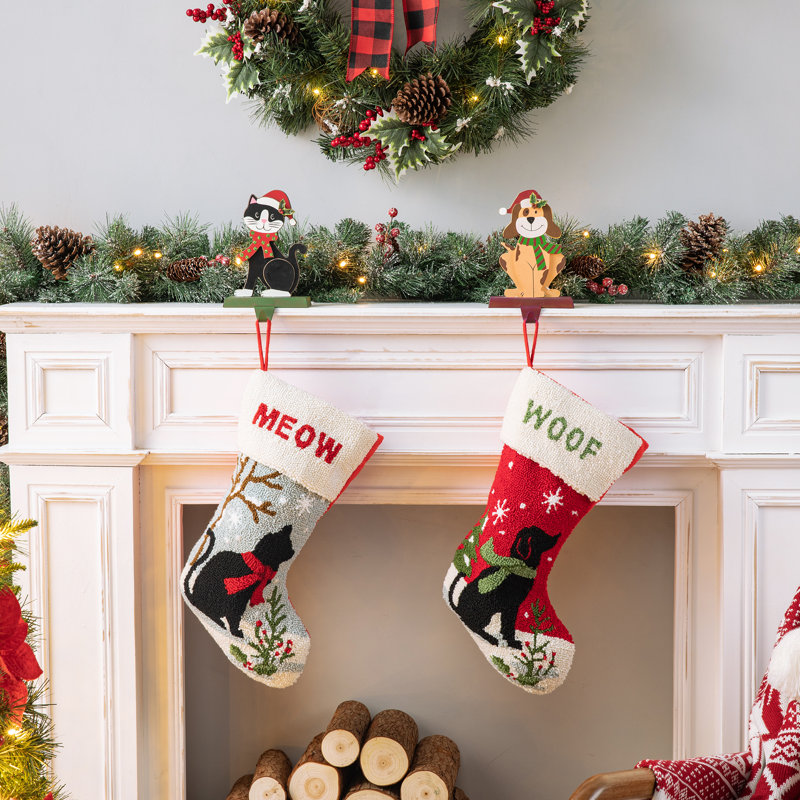 7.76"H Wooden/Metal Cat Stocking Holder