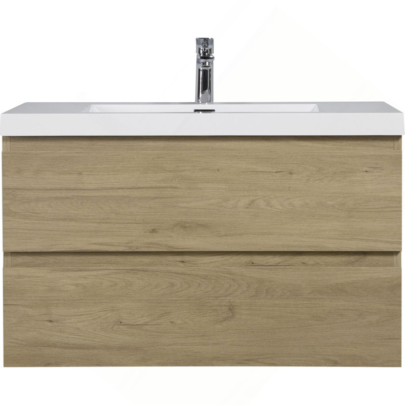 Meuble-lavabo flottant avec lavabo, mural et peu encombrant, idéal pour la conception et l'organisation de salles de bain modernes.
