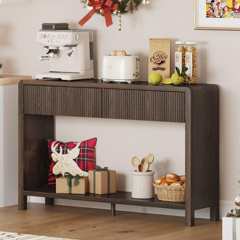 Console avec 2 tiroirs et canapé en bois
