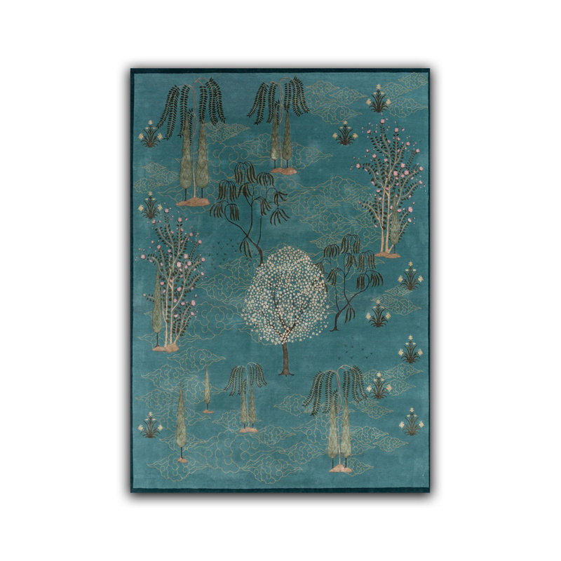 Tapis vert tissé Palm, Rectangle 4 pi 11,06 po x 7 pi 6,55 po