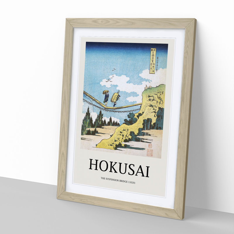 The Suspension Bridge on the Border of Hida and Etchu Provinces by Katsushika Hokusai - Picture Frame Painting, Oak Framed