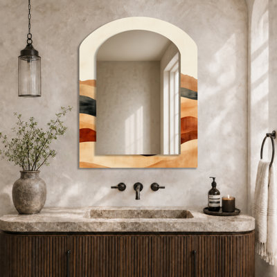 Rustic Large Metal Wall Mirror – Desert Dunes in Ochre, Metal Print