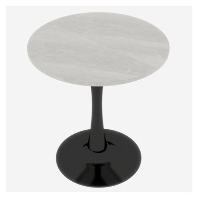 Round Pedestal Coffee Table with Faux Marble Top, Mid-Century Modern Accent Side Table for Living Room