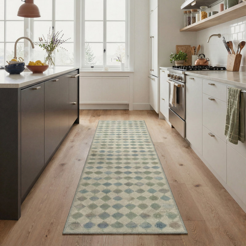 Tapis intérieur sauge lavable à la machine Coady Diamondot, Tapis de couloir 2 pi 6 po x 8 pi