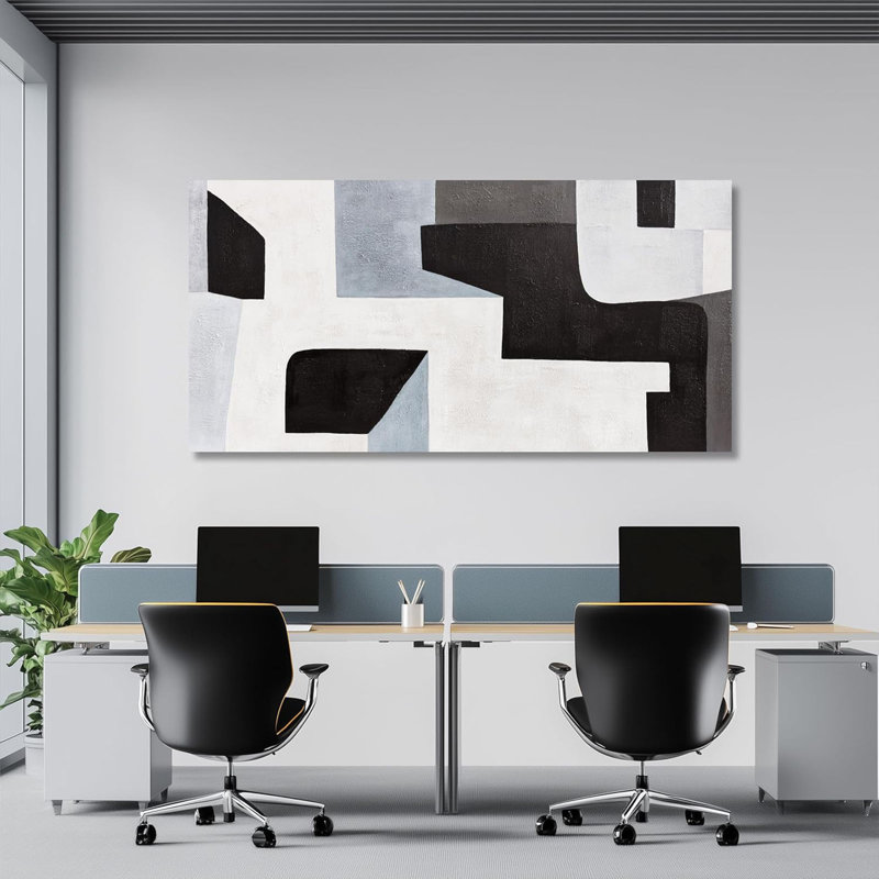 Abstrait, art mural moderne, art minimaliste moderne, noir, gris et bleu, forme irrégulière, décoration sur toile, art mural abstrait, œuvre d'art encadrée pour le salon, la chambre, le bureau, 24 po x 48 po